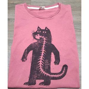 Typographia Cat Fishbone T Shirt Large Pink Unisex